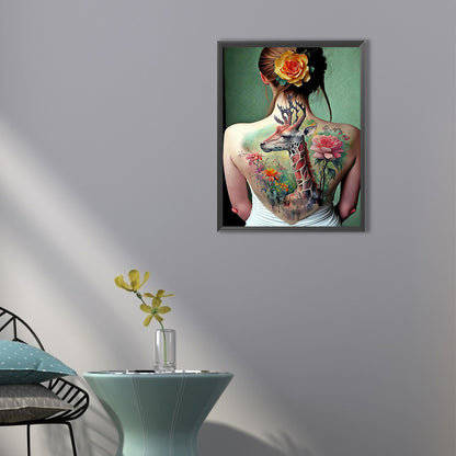 Giraffe Tattoo Girl Back - Full Round Drill Diamond Painting 40*50CM