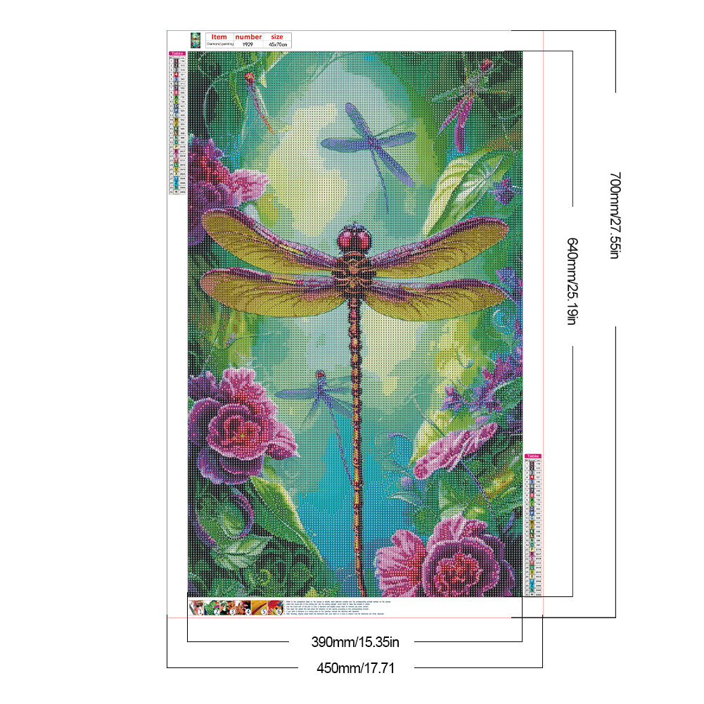 Flower Dragonfly - Full Round Drill Diamond Painting 45*70CM