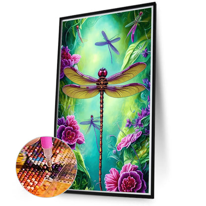 Flower Dragonfly - Full Round Drill Diamond Painting 45*70CM