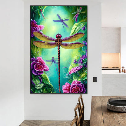 Flower Dragonfly - Full Round Drill Diamond Painting 45*70CM