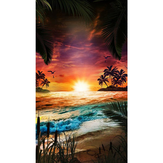 Beach Coconut Tree - Full Round Drill Diamond Painting 45*80CM