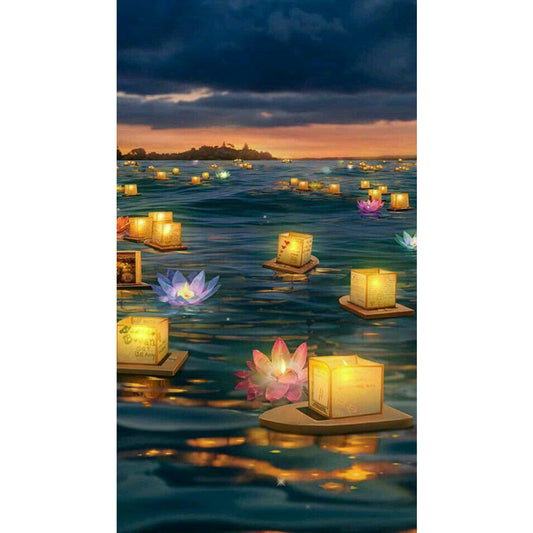 Lotus Lamp - Full Round Drill Diamond Painting 45*80CM