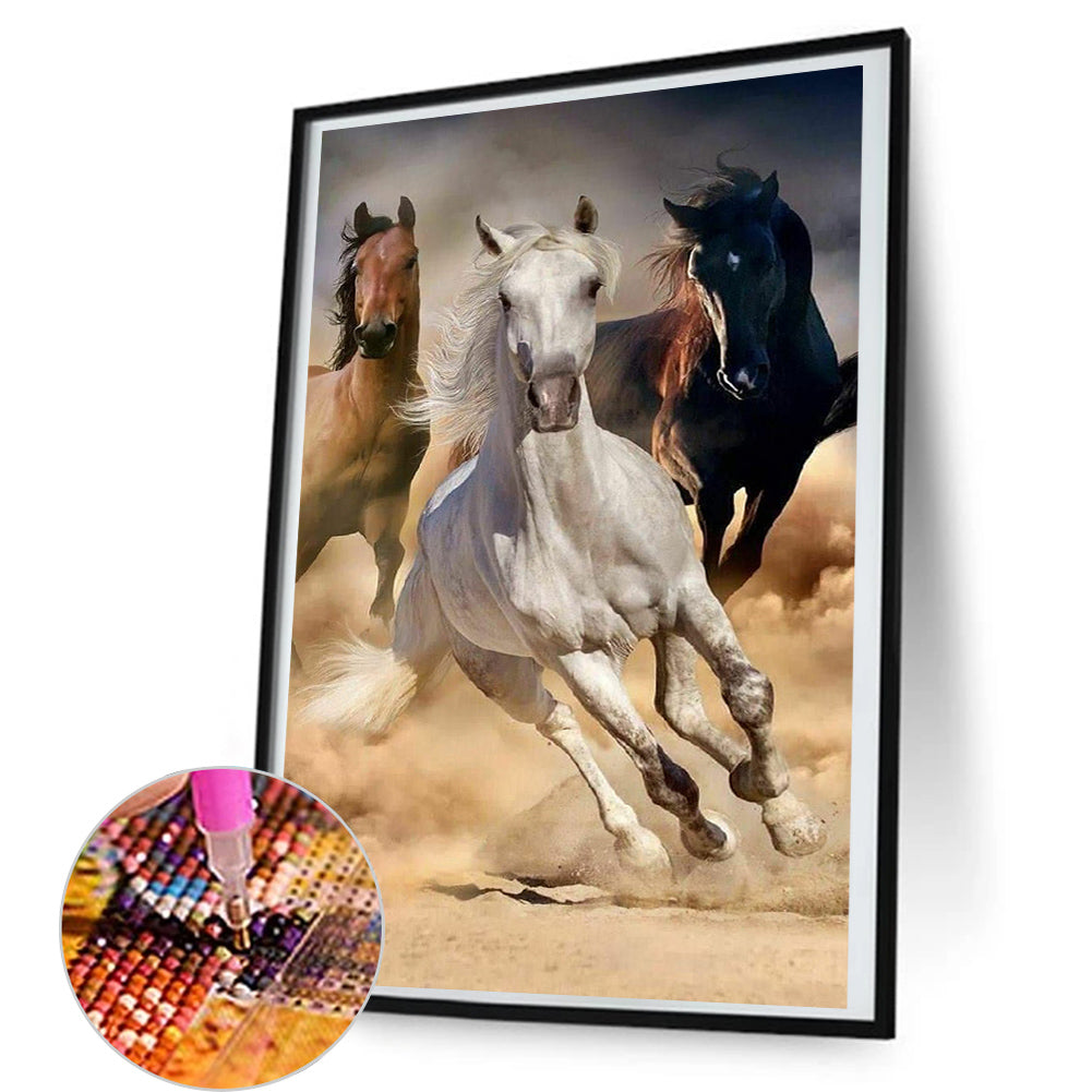 Three Galloping Wild Horses - Full Round Drill Diamond Painting 45*80CM