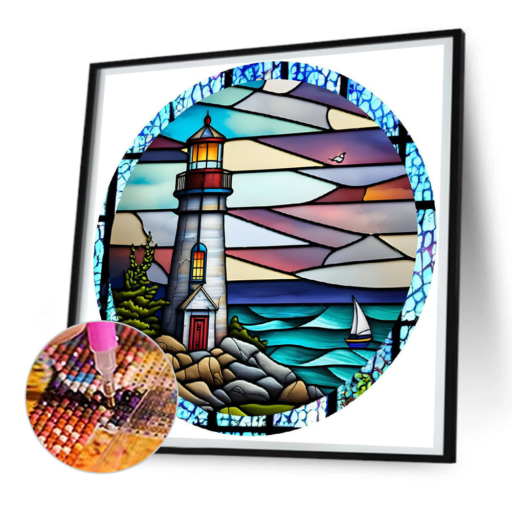 Lighthouse Glass Painting - Full Round Drill Diamond Painting 30*30CM