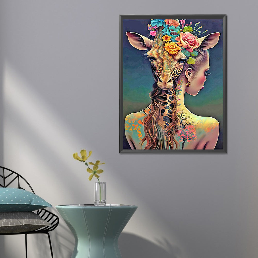 Girl Carrying Giraffe - Full Round Drill Diamond Painting 50*60CM