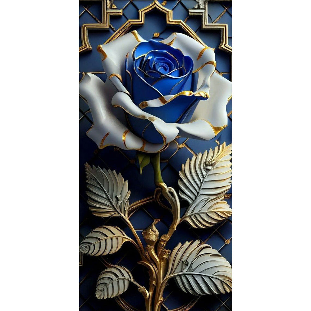 Blue Flowers On Black Background - Full Round Drill Diamond Painting 40*80CM