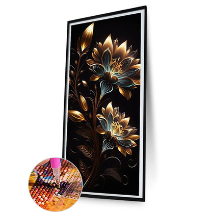 Golden Flowers On Black Background - Full Round Drill Diamond Painting 40*80CM