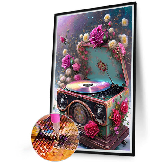 Flower Gramophone - Full Round Drill Diamond Painting 40*60CM