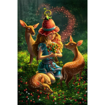 Forest Elk Girl - Full Round Drill Diamond Painting 40*60CM