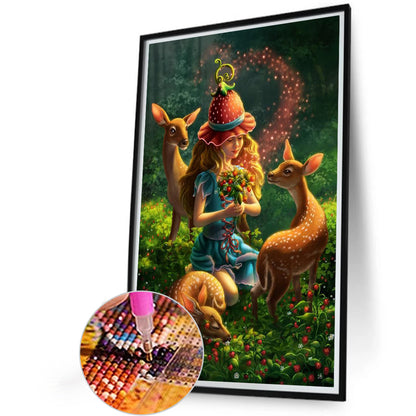 Forest Elk Girl - Full Round Drill Diamond Painting 40*60CM