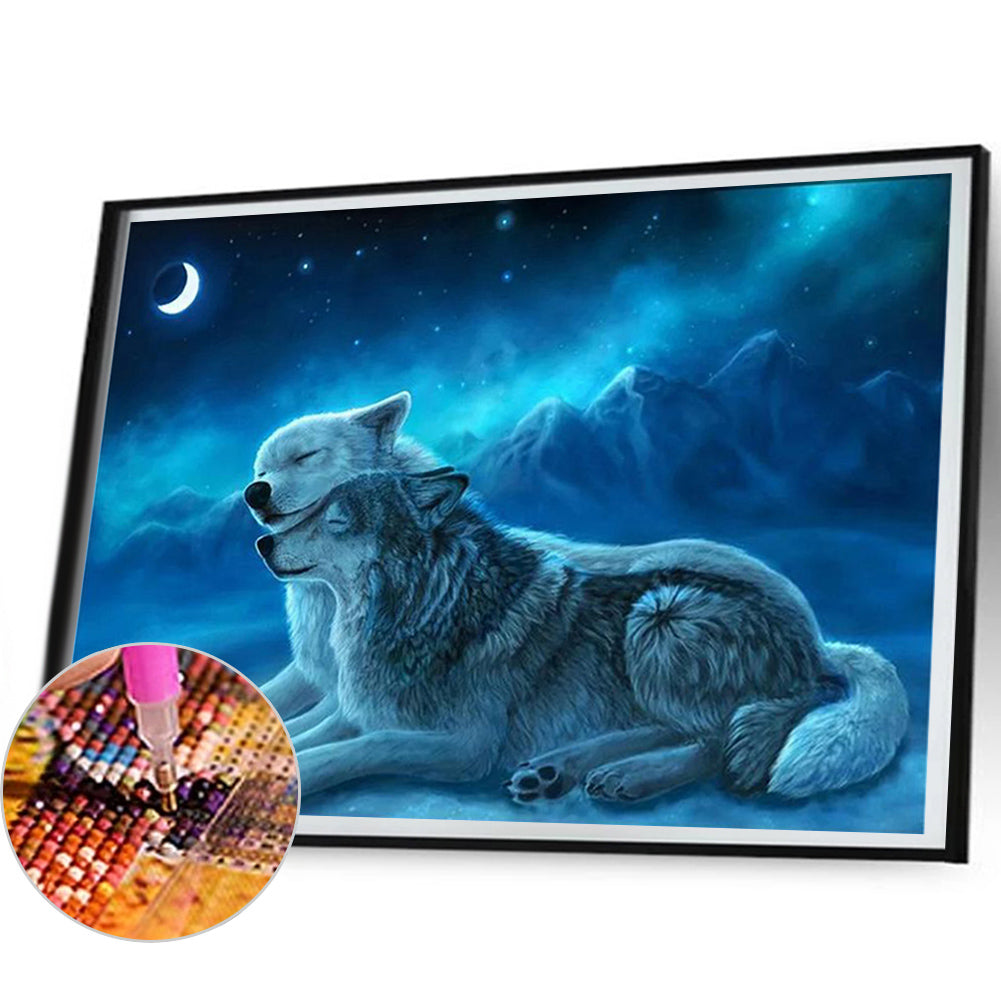 Wolf Under Snow Mountain - Full Round Drill Diamond Painting 50*40CM