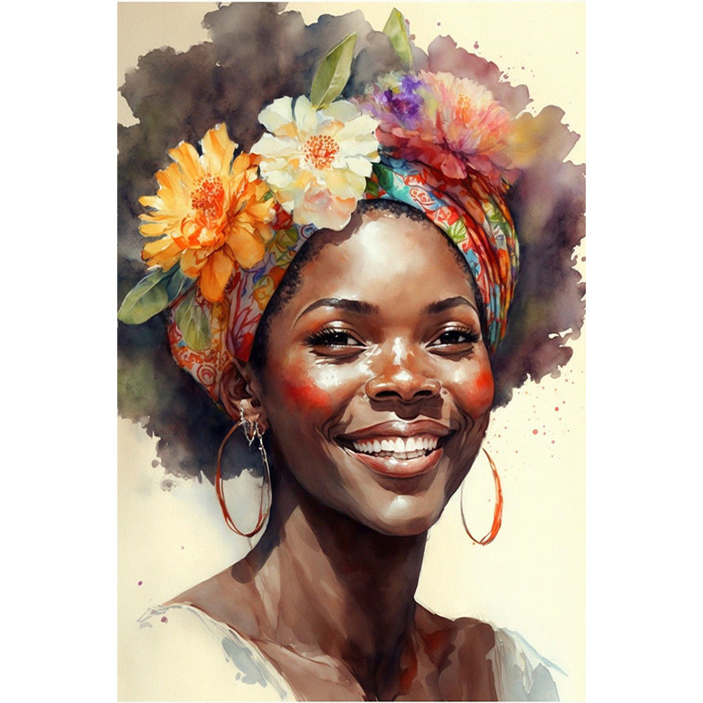 Woman With Flowers - Full Round Drill Diamond Painting 40*60CM