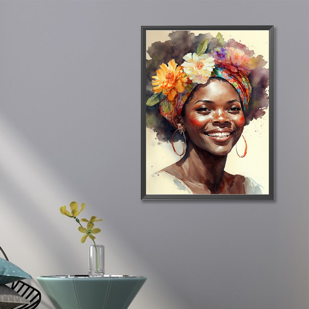 Woman With Flowers - Full Round Drill Diamond Painting 40*60CM