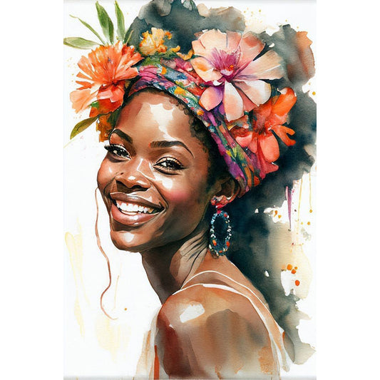 Woman With Flowers - Full Round Drill Diamond Painting 40*60CM