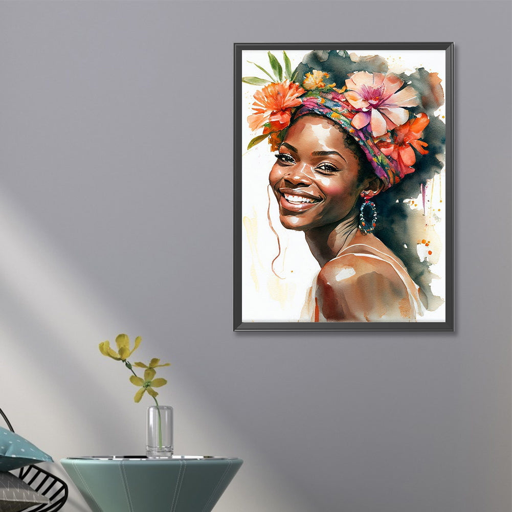 Woman With Flowers - Full Round Drill Diamond Painting 40*60CM