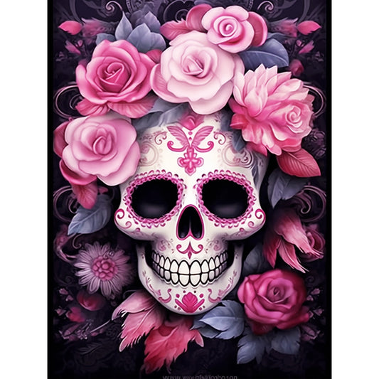 Flower And Skull - Full Round Drill Diamond Painting 30*40CM