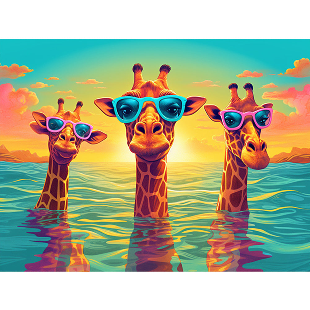 Swimming Giraffe - Full Round Drill Diamond Painting 40*30CM