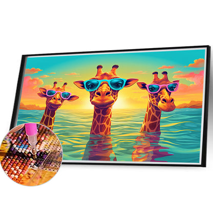 Swimming Giraffe - Full Round Drill Diamond Painting 40*30CM