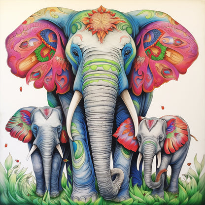 Elephant Family - Full Round Drill Diamond Painting 30*30CM