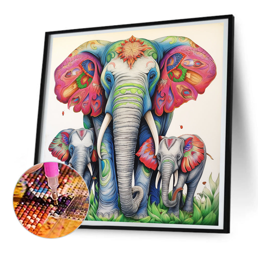 Elephant Family - Full Round Drill Diamond Painting 30*30CM