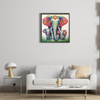 Elephant Family - Full Round Drill Diamond Painting 30*30CM