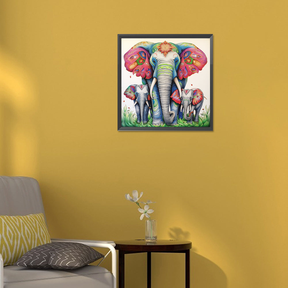 Elephant Family - Full Round Drill Diamond Painting 30*30CM