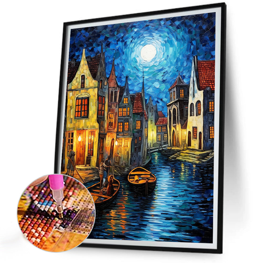 Shadow Of A Boat Under The Moon - Full Round Drill Diamond Painting 30*40CM