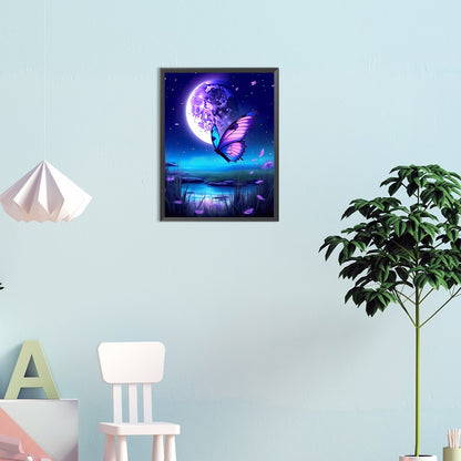 Butterfly Under The Moon - Full Round Drill Diamond Painting 30*40CM
