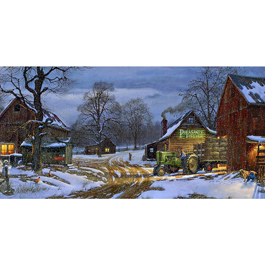 Snowy Countryside - Full Round Drill Diamond Painting 80*40CM