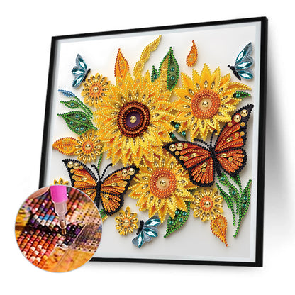 Sunflower Butterfly Paper Painting - Special Shaped Drill Diamond Painting 30*30CM