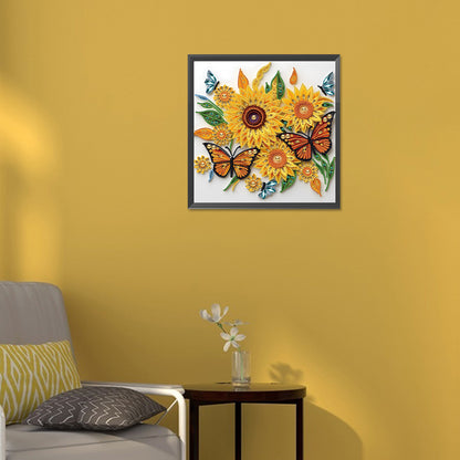 Sunflower Butterfly Paper Painting - Special Shaped Drill Diamond Painting 30*30CM