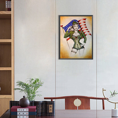 American Female Soldier - Full Round Drill Diamond Painting 30*40CM