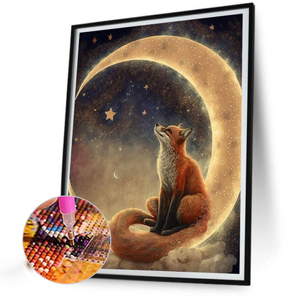 Fox On Crescent Moon - Full Round Drill Diamond Painting 40*50CM