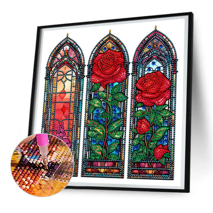 Rose Glass Painting - Special Shaped Drill Diamond Painting 30*30CM