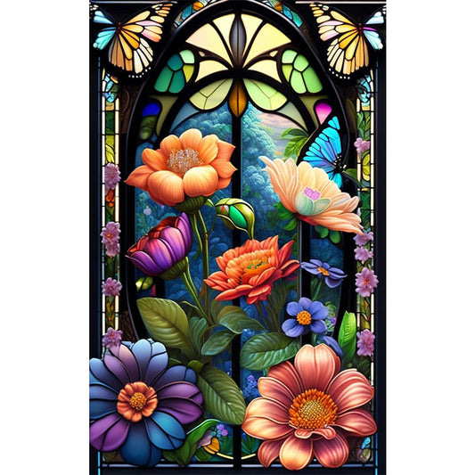 Glass Window Butterflies - Full Round Drill Diamond Painting 50*80CM