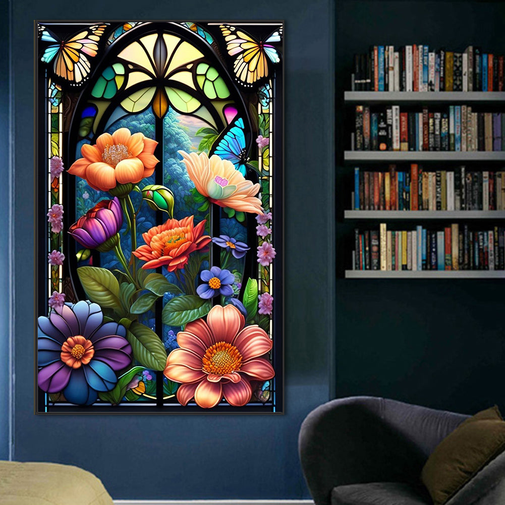 Glass Window Butterflies - Full Round Drill Diamond Painting 50*80CM