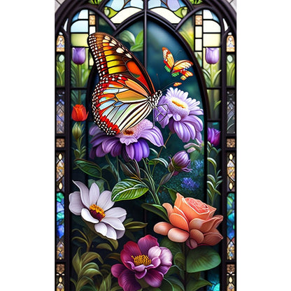 Glass Window Butterflies - Full Round Drill Diamond Painting 50*80CM