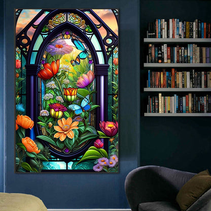 Glass Window Butterflies - Full Round Drill Diamond Painting 50*80CM
