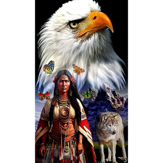 Indian And Wolf - Full Round Drill Diamond Painting 40*70CM