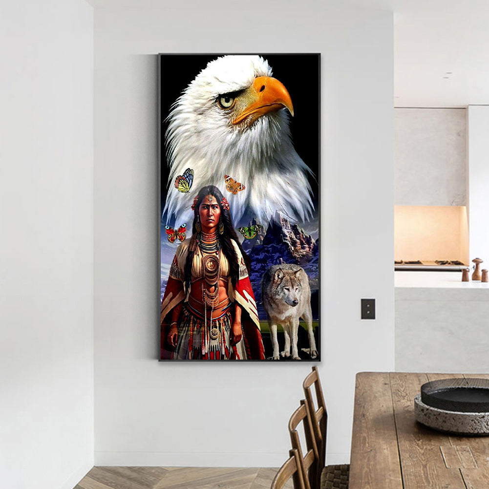 Indian And Wolf - Full Round Drill Diamond Painting 40*70CM