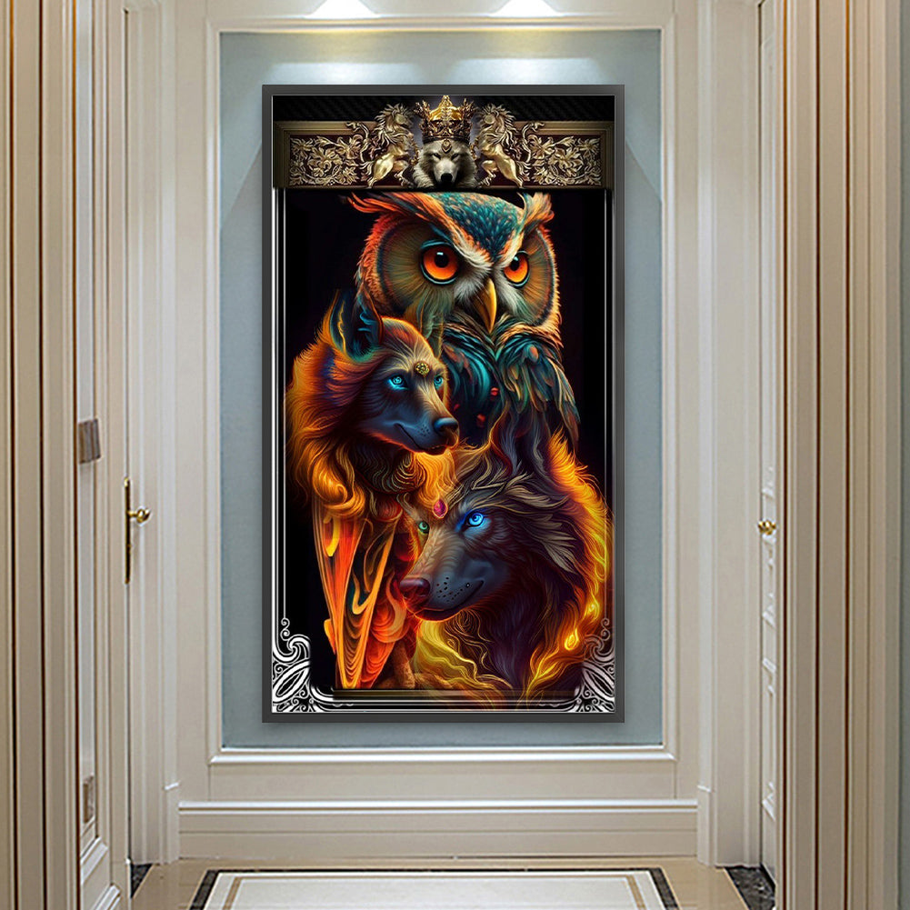 Owl And Wolf - Full Round Drill Diamond Painting 40*70CM