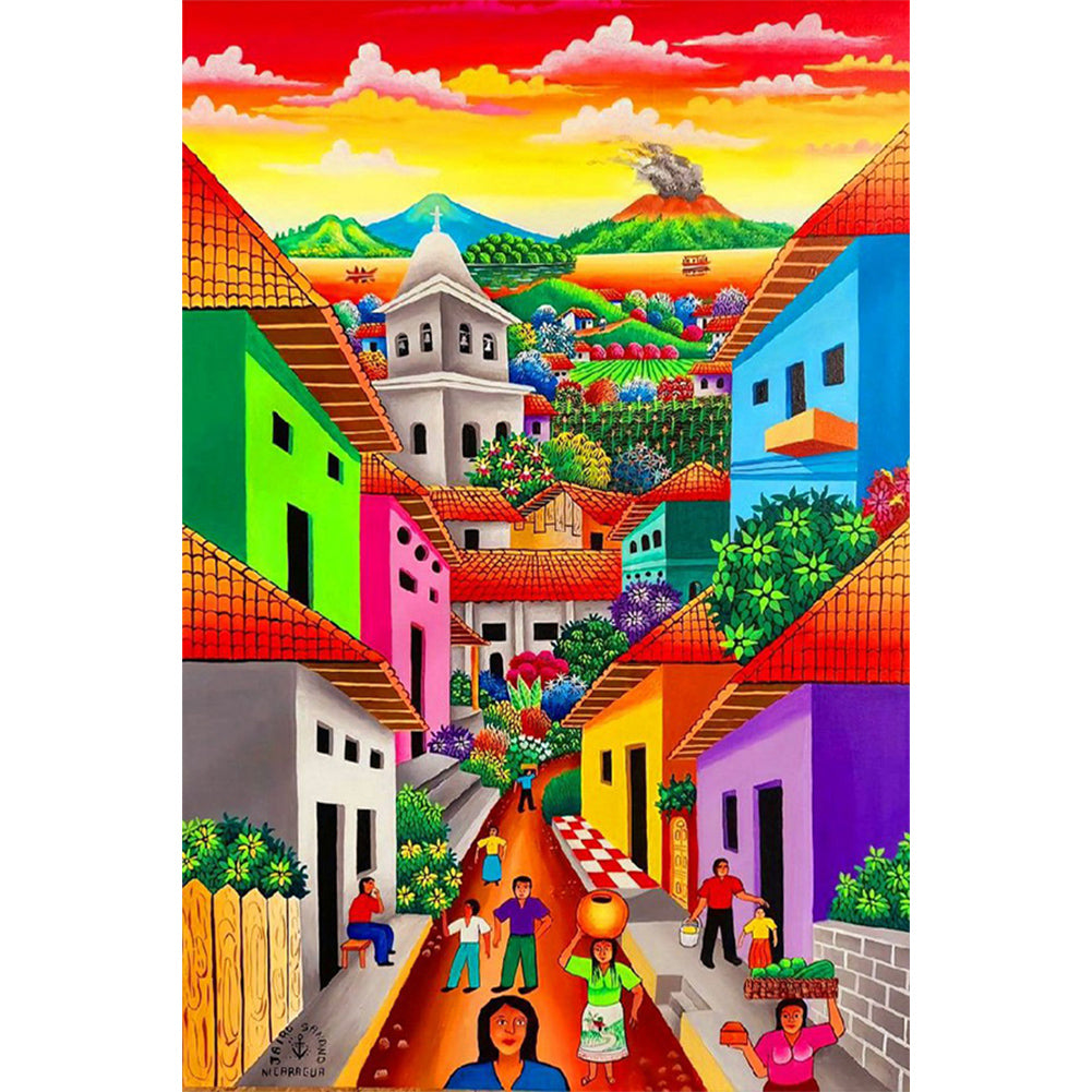 Colorful Building - Full Round Drill Diamond Painting 40*60CM