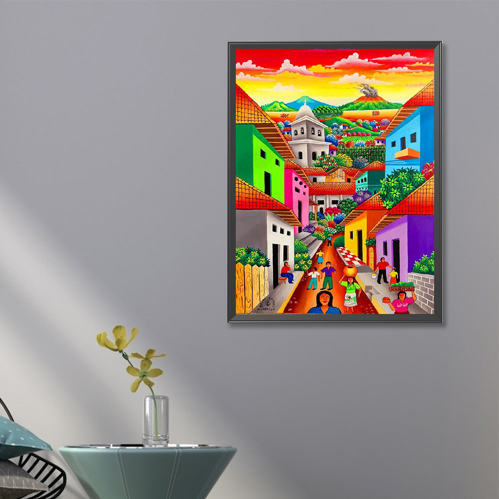 Colorful Building - Full Round Drill Diamond Painting 40*60CM