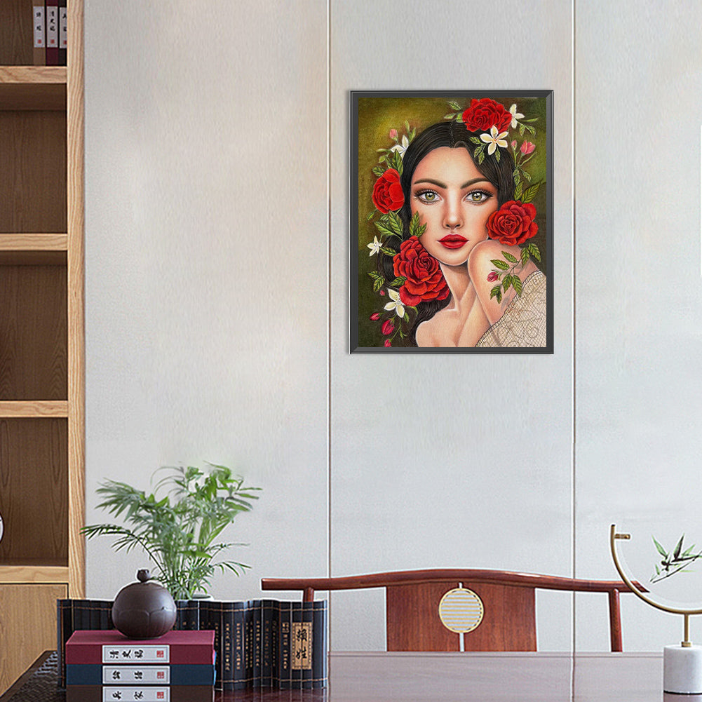 Rose Woman - Full Round Drill Diamond Painting 30*40CM