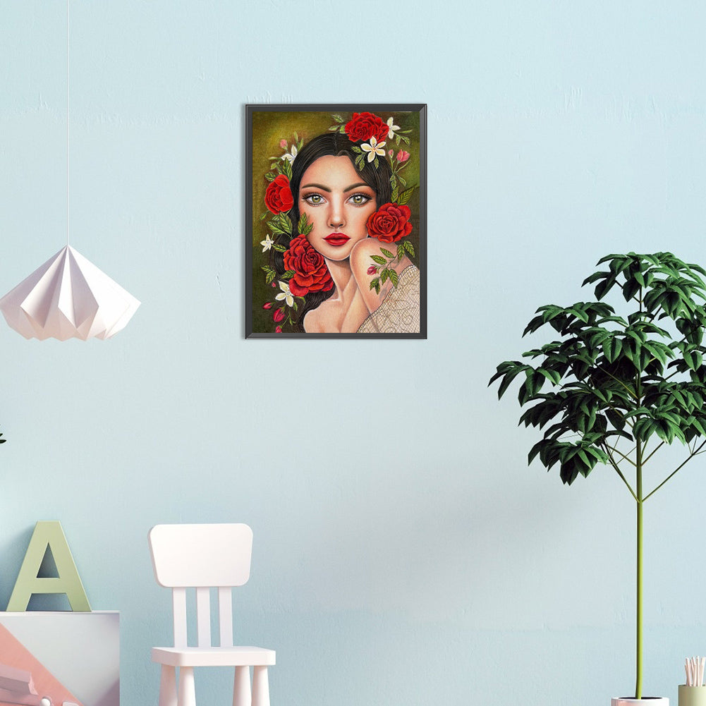 Rose Woman - Full Round Drill Diamond Painting 30*40CM