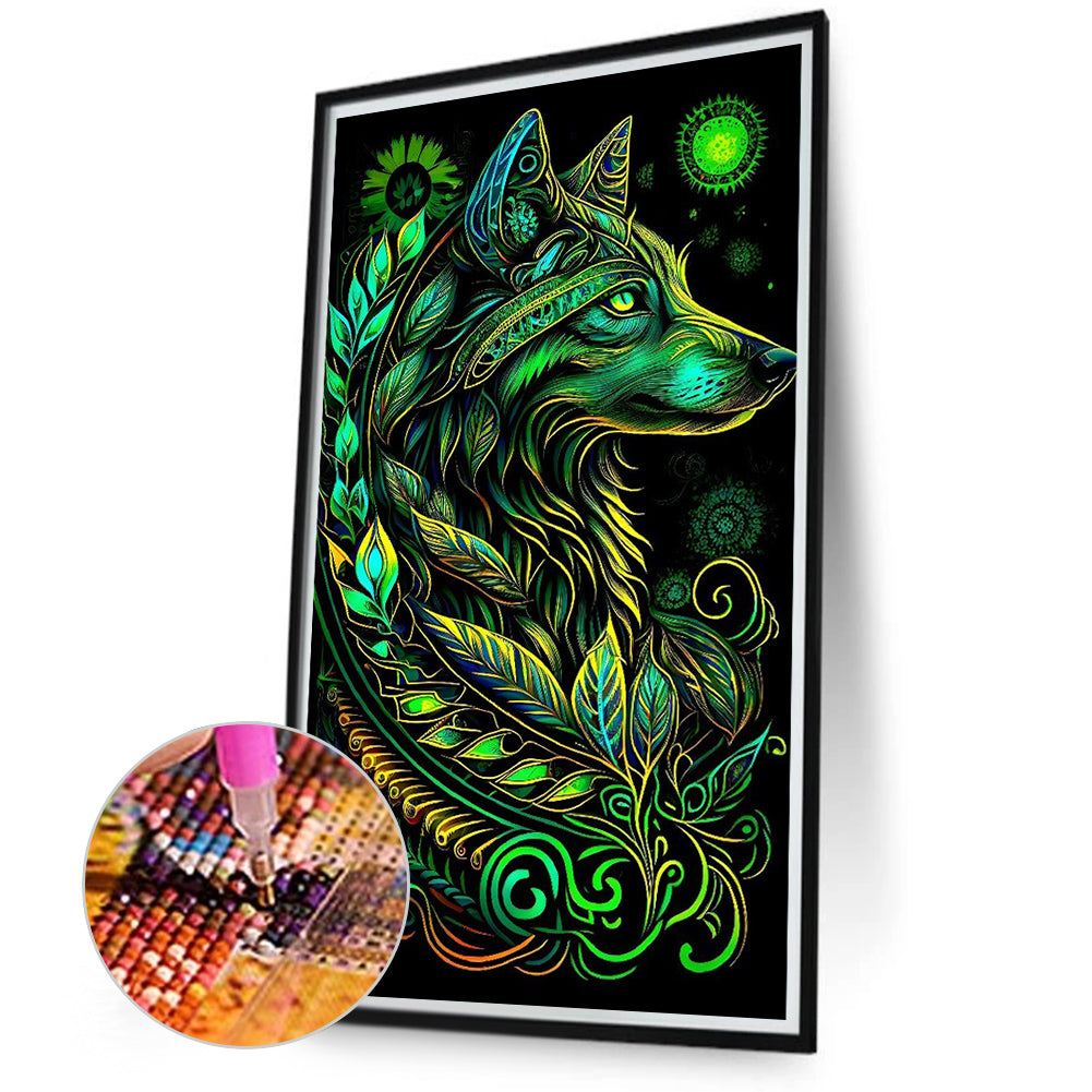 Green Wolf - Full Round Drill Diamond Painting 40*70CM