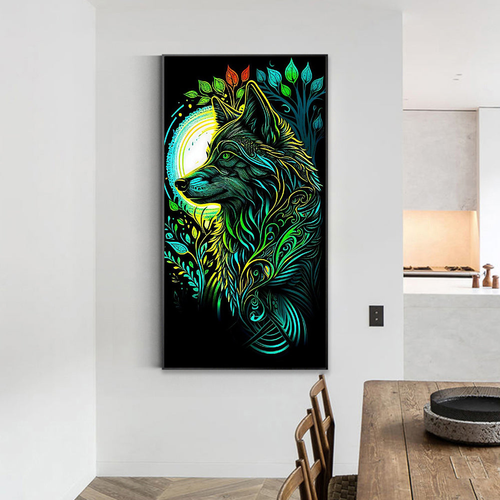 Green Wolf - Full Round Drill Diamond Painting 40*70CM