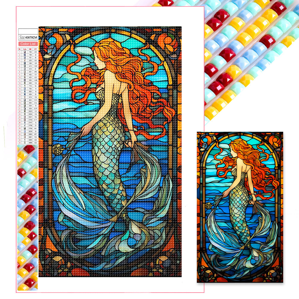 Mermaid Princess Glass Painting - Full Square Drill Diamond Painting 40*70CM