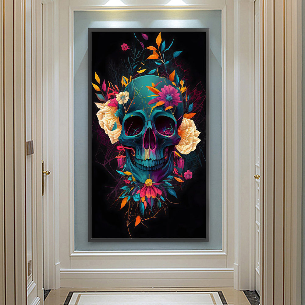 Flower Skull - Full Round Drill Diamond Painting 40*70CM