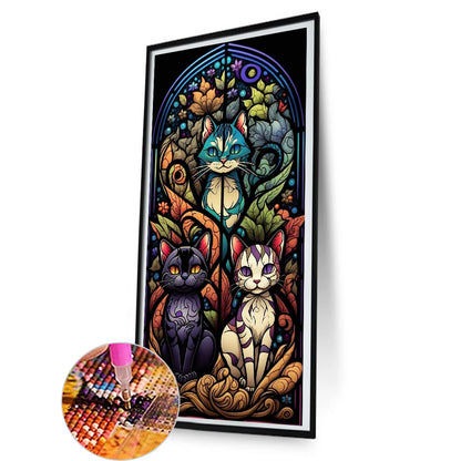 Cat Glass Painting - Full Round Drill Diamond Painting 40*80CM